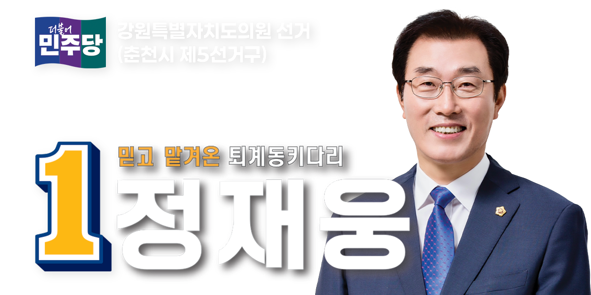 강원특별자치도의회의원선거 춘천시 제5선거구 더불어민주당 기호 1번 정재웅