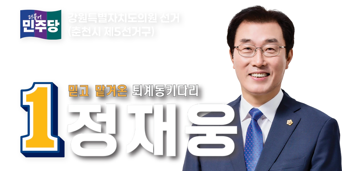 강원특별자치도의회의원선거 춘천시 제5선거구 더불어민주당 기호 1번 정재웅